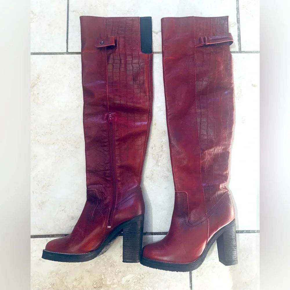 ❤️Free People-Dark Red Leather Above‎ Knee Boots-NWOT❤️